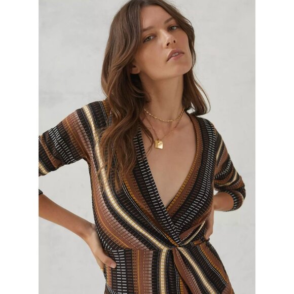 Maeve Anthropologie Striped Wrap Midi Dress Retro 70s Small - Picture 2 of 5